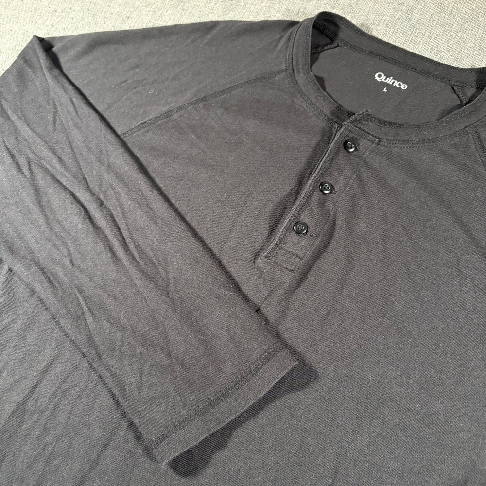 Quince Henley Tee Womens Large Black Cotton Modal‎ Long Sleeve Raglan LB42547
